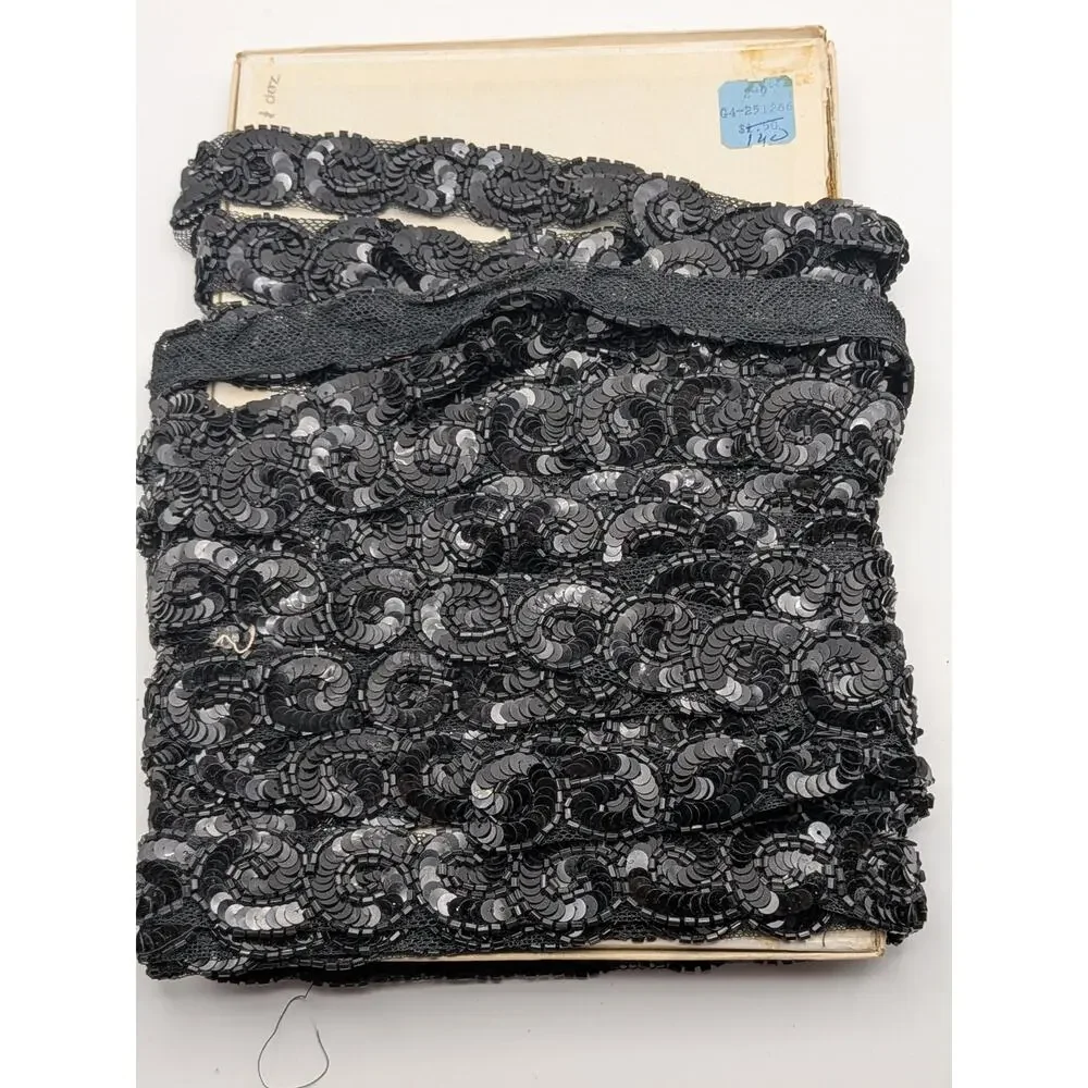 Vintage Black Sequin Trim 9.5 Yards 1in Sewing Costume Craft Embellishment